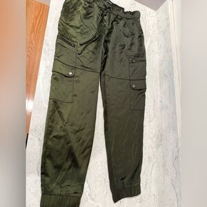 Banana Republic Dark Green Olive Satin Cargo Pants/ Joggers NWT